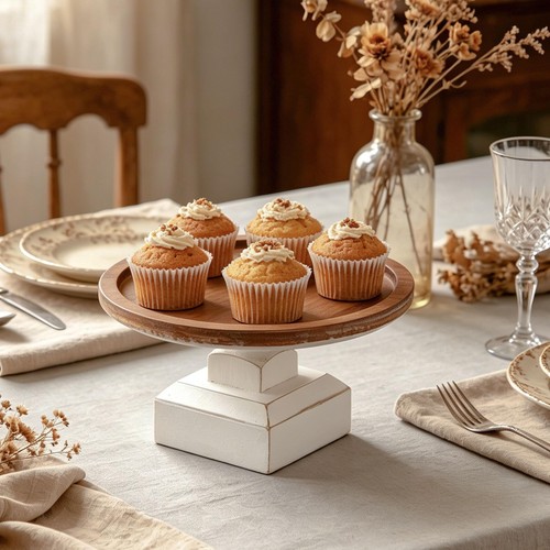 Round wood cake stand rustic - wood,